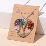 Stainless Steel Fashion Natural Crystal Seven Chakras Stone Tree Of Life Pendant Necklace - 5 Options