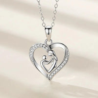 925 Sterling Silver Love Heart Mother and Child Necklace