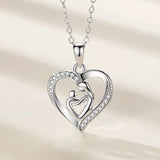 925 Sterling Silver Love Heart Mother and Child Necklace