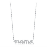 925 Sterling Silver Pave Setting CZ mama Necklace - 2 Colours