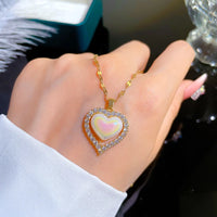 Stainless Steel Pearl Effect Heart Pendant Necklace