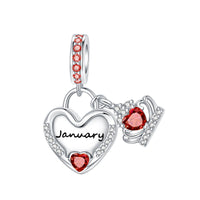 925 Sterling Silver Birthstone Heart Crown Hanging Charm - 12 options