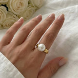 Stainless Steel Simulated-Pearl Ring - 4 Options
