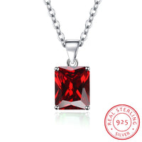 925 Sterling Silver Emerald Cut Pendant Necklace - 5 Colours