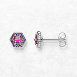 925 Sterling Silver Hexagon Red Studs