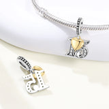 925 Sterling Silver CZ Number Heart Hanging Charm - 24 Options