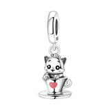 925 Sterling Silver Cat in a Cup Charm
