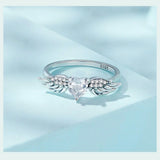 925 Sterling Silver CZ Heart Wing Ring - 2 Colours