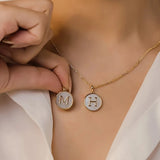Stainless Steel Round Gold Colour Shell Initial Letter Necklace