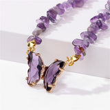 Butterfly Crystal and Stone Chip Necklace - 12 Colours