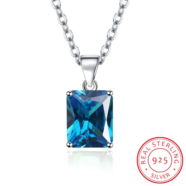 925 Sterling Silver Emerald Cut Pendant Necklace - 5 Colours