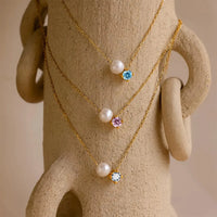 Stainless Steel Imitation Pearl/Birthstone Pendant Necklace - 12 Options