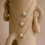 Stainless Steel Imitation Pearl/Birthstone Pendant Necklace - 12 Options