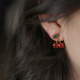 Fashion Red Zircon Cherry Stud Earrings