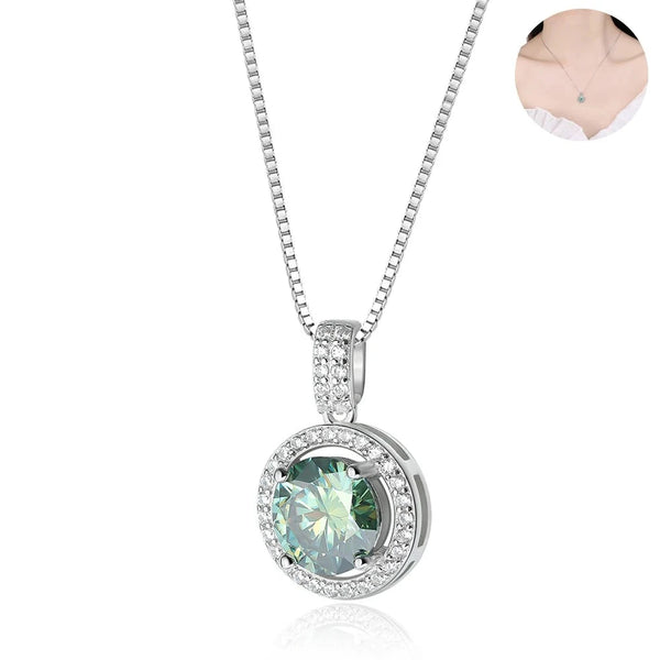 925 Sterling Silver 2ct Green/White Moissanite Pendant Necklace