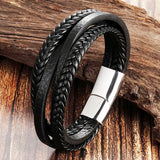 Stainless Steel Braided Rope Leather Bracelet - 5 Designs