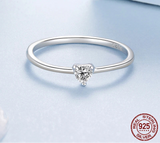 925 Sterling Silver Dainty Solitaire Heart Ring