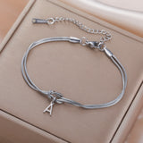 Stainless Steel Initial Love Knot Double Snake Chain Bracelet - 2 Colours - 26 Letters