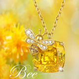 Fashion Square Yellow Crystal Bee Pendant Necklace
