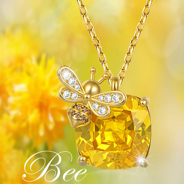 Fashion Square Yellow Crystal Bee Pendant Necklace