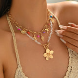 Fashion 2pc Gold Coloured Chunky Flower Sea Themed Necklace