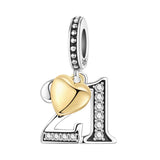 925 Sterling Silver CZ Number Heart Hanging Charm - 24 Options