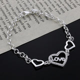 925 Sterling Silver Crystal Love Heart Bracelet