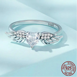 925 Sterling Silver CZ Heart Wing Ring - 2 Colours