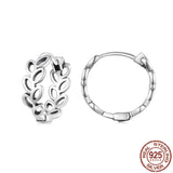 925 Sterling Silver Simple Hollow out Leaf Hoop Earrings