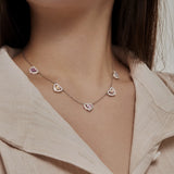 925 Sterling Silver 5 Hearts Studded Necklace - 4 Options