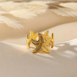 Stainless Steel Sea Themed Gold Coloured Adjustable Ring - 30 Options