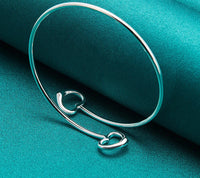 925 Sterling Silver Double Heart Open Bangle