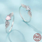 925 Sterling Silver CZ Heart Wing Ring - 2 Colours