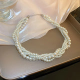 Fashion Plaited Pearl Choker Necklace