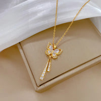 Stainless Steel Gold Plated Crystal Butterfly Necklace