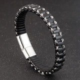 Stainless Steel Braided Rope Leather Bracelet - 5 Designs