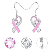 Fashion Love Heart Pink Ribbon Earrings