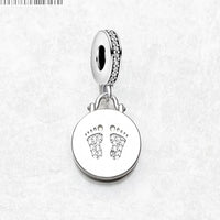 925 Sterling Silver Footprint Disc Hanging Charm - 2 Options