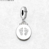 925 Sterling Silver Footprint Disc Hanging Charm - 2 Options