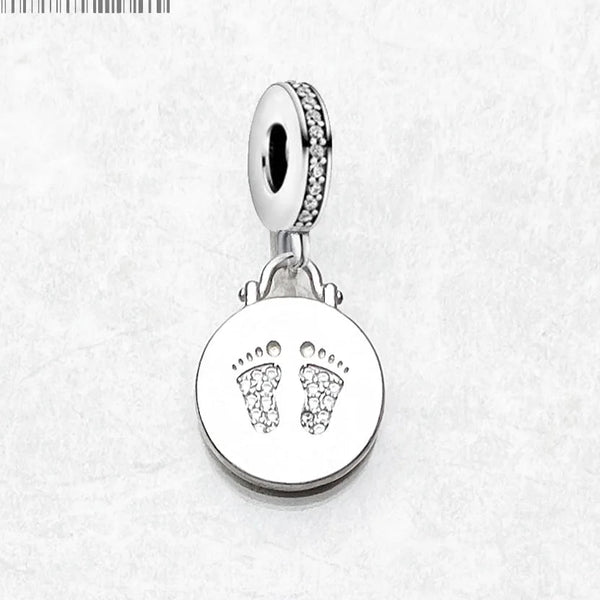 925 Sterling Silver Footprint Disc Hanging Charm - 2 Options