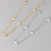 Stainless Steel 4 Leaf CZ Necklace - 2 Colours - 2 Designs