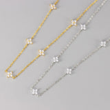 Stainless Steel 4 Leaf CZ Necklace - 2 Colours - 2 Designs