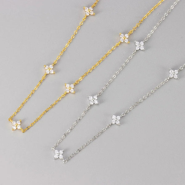 Stainless Steel 4 Leaf CZ Necklace - 2 Colours - 2 Designs
