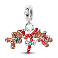 925 Sterling Silver Gingerbread Triple Hanging Charm