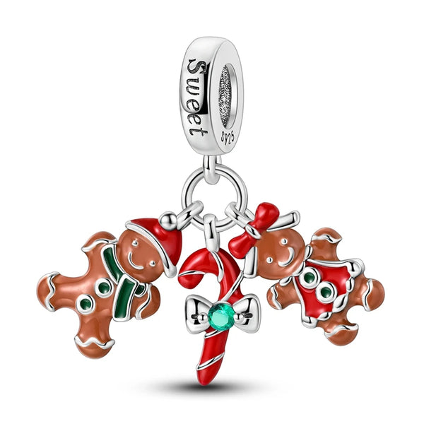 925 Sterling Silver Gingerbread Triple Hanging Charm