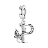 925 Sterling Silver CZ Butterfly/Letter Hanging Charm