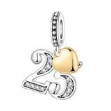 925 Sterling Silver CZ Number Heart Hanging Charm - 24 Options