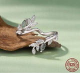 925 Sterling Silver Moss Agate Leaf Stackable Ring - 2 Options