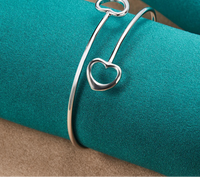 925 Sterling Silver Double Heart Open Bangle