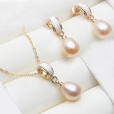 925 Sterling Silver Gold Plated Freshwater Pearl Necklace Earrings Set - 6 Options